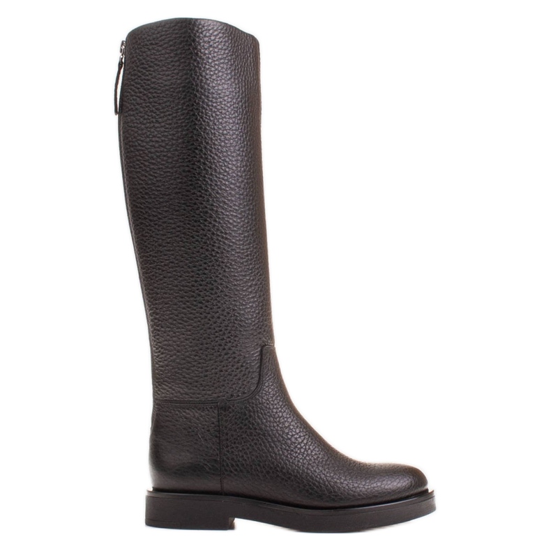 Marco Shoes Höga platta stövlar av naturligt präglat läder svart