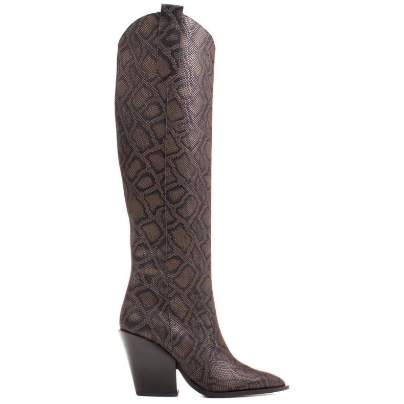 Marco Shoes Höga stövlar för kvinnor, cowboystövlar i äkta läder brun