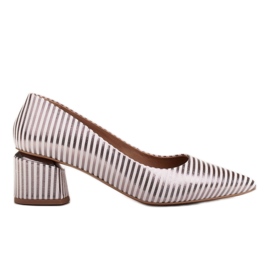 Marco Shoes Pumpar med vita och silver ränder med guldklackar silver-