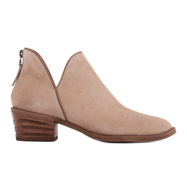 Marco Shoes Beige stövlar av naturmocka med V-snitt