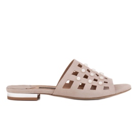 Marco Shoes Eleganta damtofflor med pärlor och perforering beige