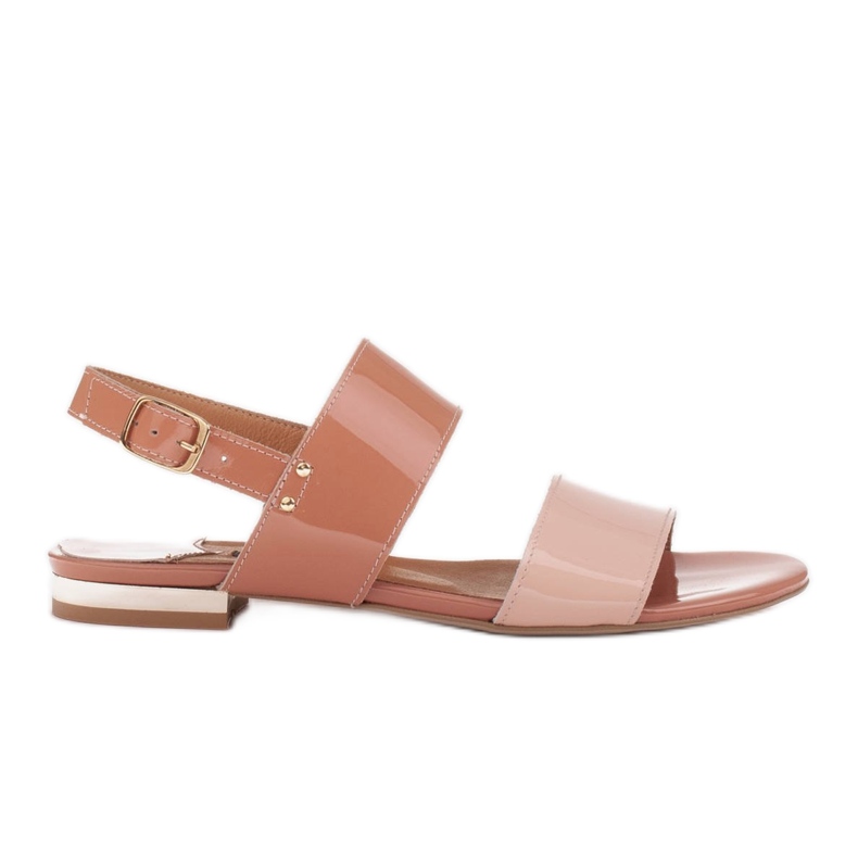 Marco Shoes Platta sandaler med lack och metallisk häl beige