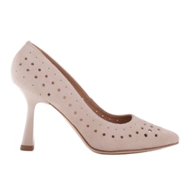 Marco Shoes Naturliga mocka stiletter med dekorativ perforering beige