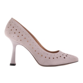 Marco Shoes Naturliga mocka stiletter med dekorativ perforering grå