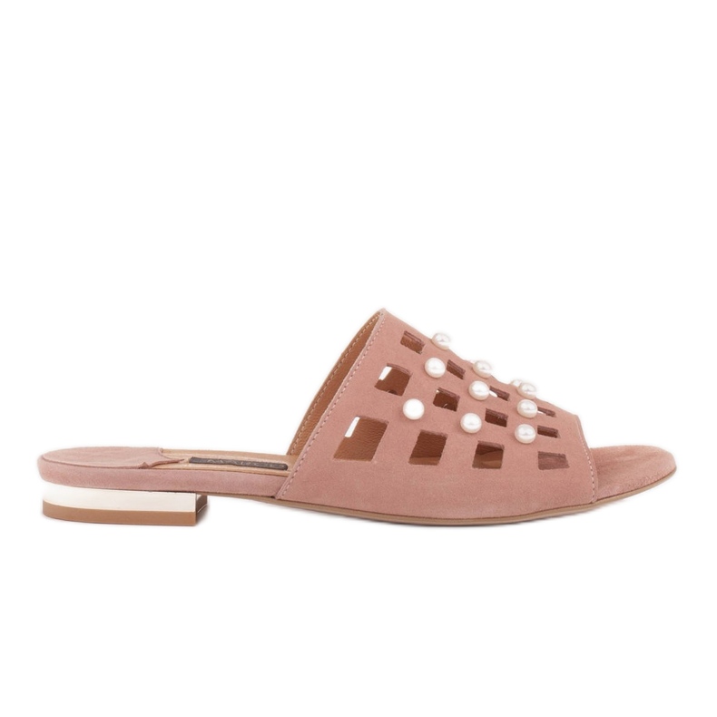 Marco Shoes Eleganta damtofflor med pärlor och perforering rosa