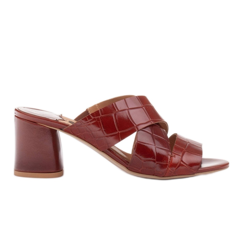 Marco Shoes Kvinnor läder tofflor av läder med snitt ränder röd