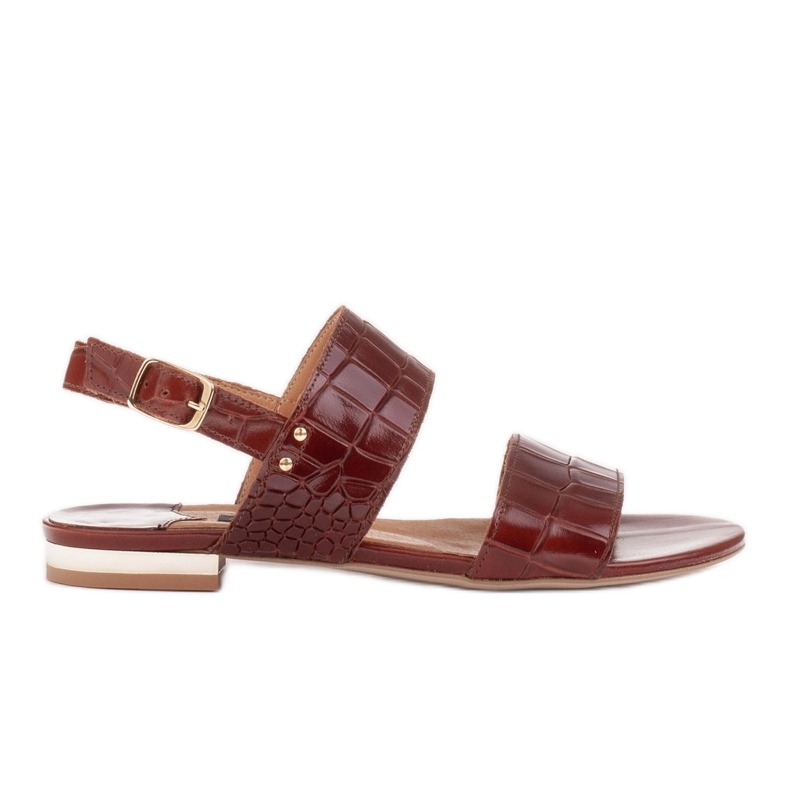 Marco Shoes Platta sandaler i äkta läder med en metallisk häl brun