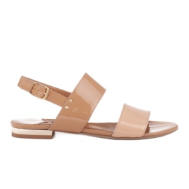 Marco Shoes Platta sandaler med lack och metallisk häl beige