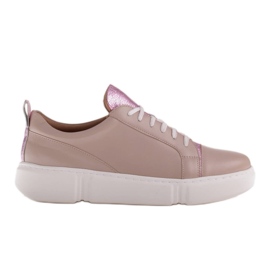 Marco Shoes Beige sneakers med rosa insats