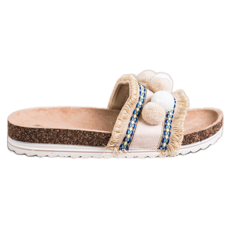 SHELOVET Trendiga tofflor med pompoms beige