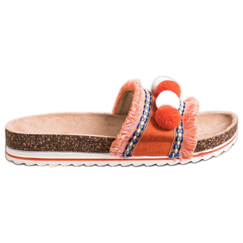 SHELOVET Fashionabla tofflor med pomponger orange