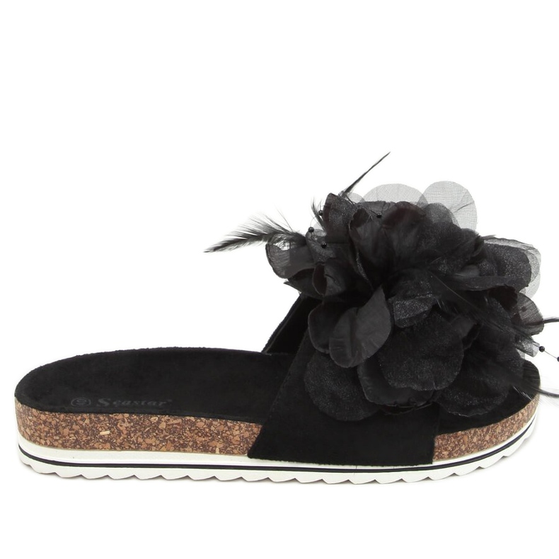 Svarta kork tofflor med blommor CK113P Svart