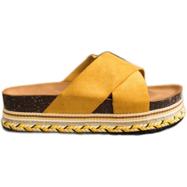 SHELOVET Senap mocka tofflor gul