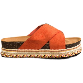 SHELOVET Orange tofflor med mocka