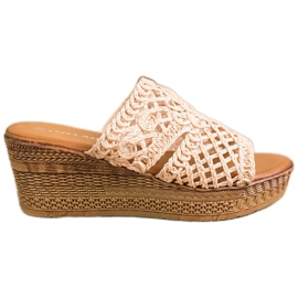 Laura Mode Openwork Wedge Tofflor beige brun