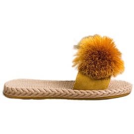 Bestelle Tofflor Med Pompom gul