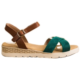 SHELOVET Casual sandaler med spänne brun grön