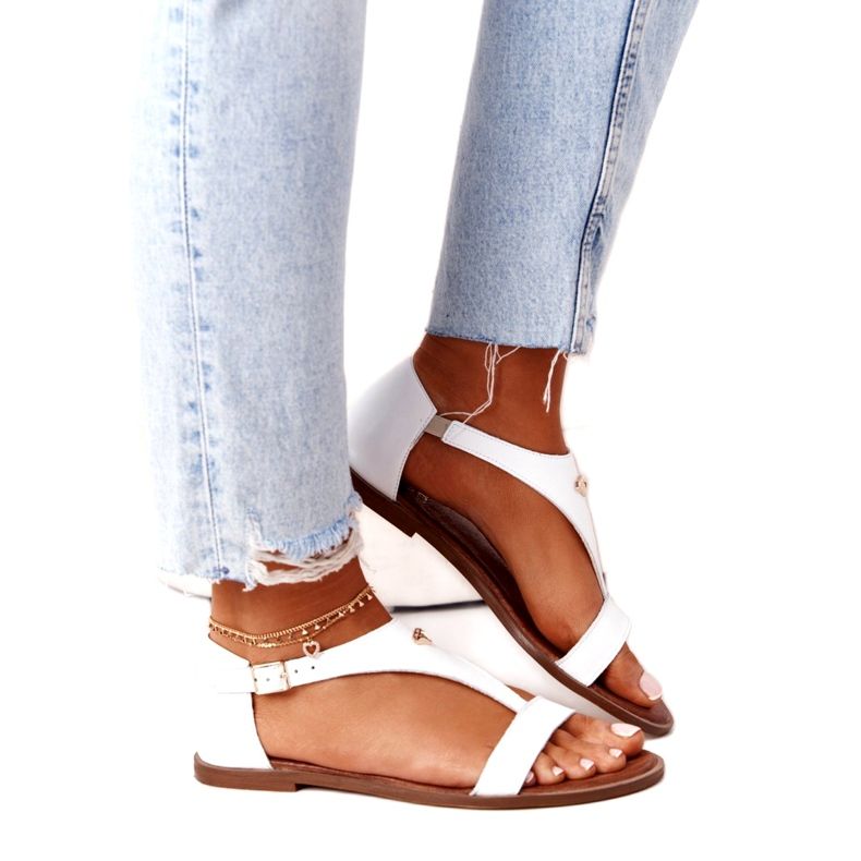 Lädersandaler för kvinnor Nicole 2648 White Metallic vit