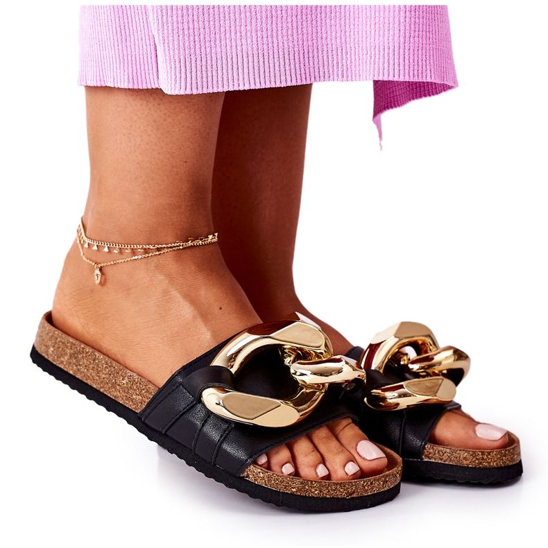 S.Barski Tofflor På Kork Med Kedja S. Barski SB002 Svart