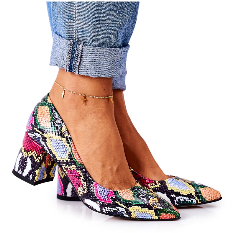 Lewski Shoes Läderpumpar med ormskinnsmönster Lewski -skor 2801 Färgglada mångfärgad
