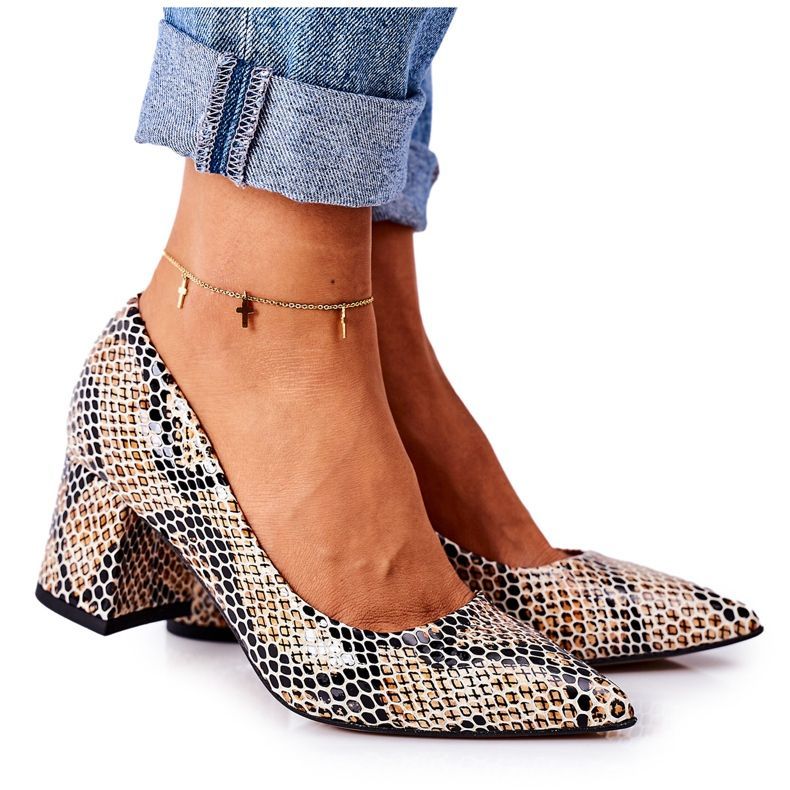 Läderpumpar med djurmönster Lewski-skor 2801 Svart-Beige