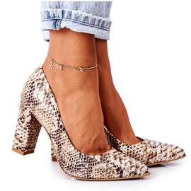 Lewski Shoes Läderpumps med ormskinnsmönster Lewski -skor 2453 Golden gyllene