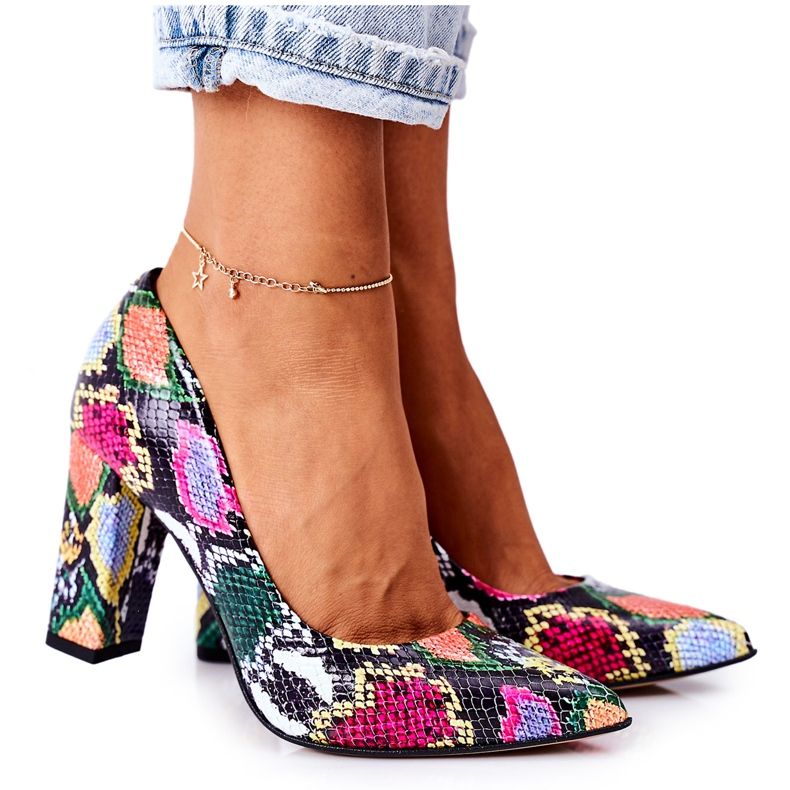 Lewski Shoes Läderpumpar med ormskinnsmönster Lewski -skor 2453 Färgglada mångfärgad