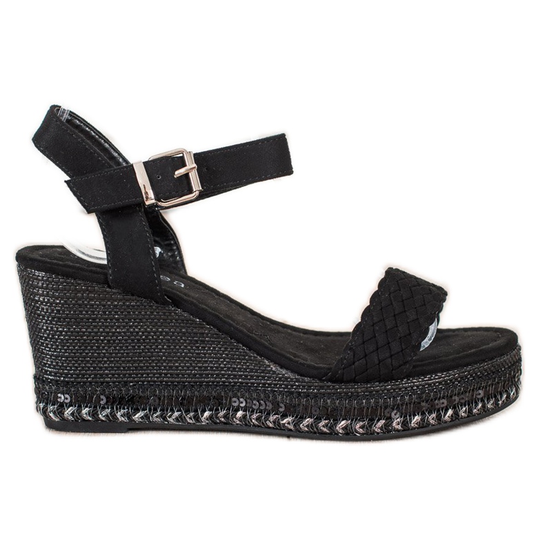 SHELOVET Flätade kilsandaler svart
