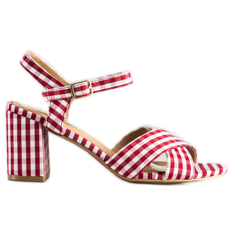 SHELOVET Moderiktiga rutiga sandaler röd