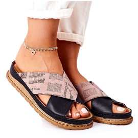 Maciejka 04986-01 Svartbruna profilerade läder tofflor