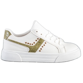 SHELOVET Knutna skor med grönt inlägg vit