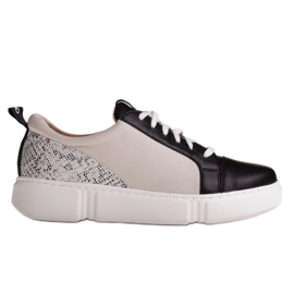 Marco Shoes Svarta lätta sneakers i läder med insats beige