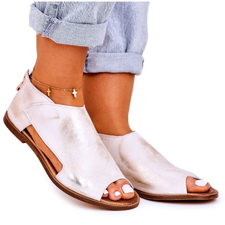 Nicole Platta lädersandaler för kvinnor Vit Natalie gyllene