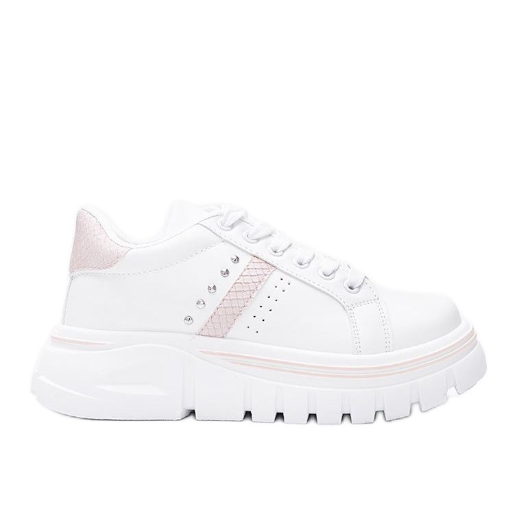 Vita sneakers med beige detaljer på en hög Alasana -sula