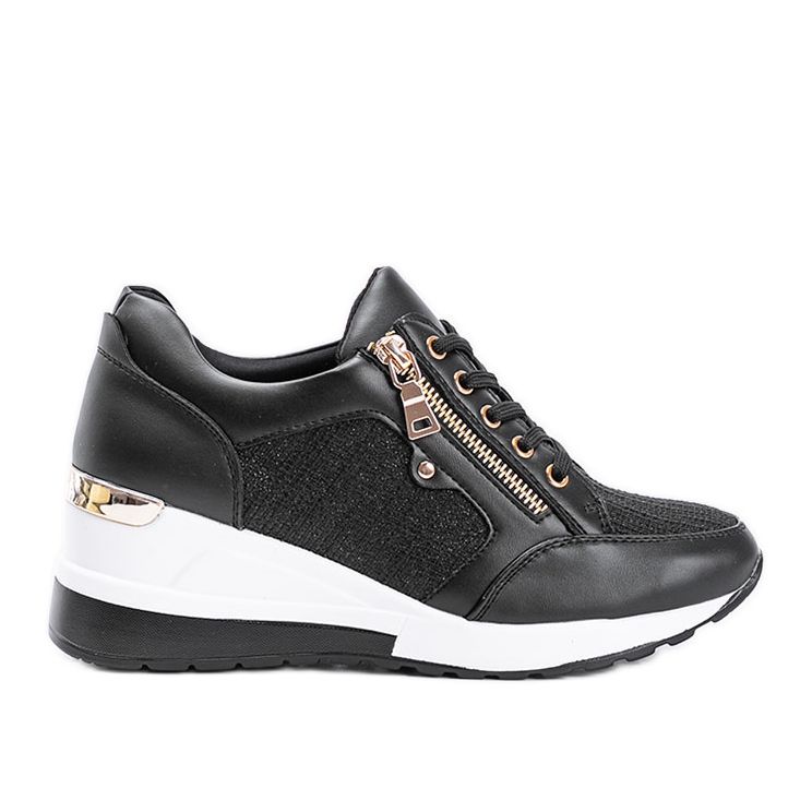 Svarta blanka sneakers på kilen The Moment