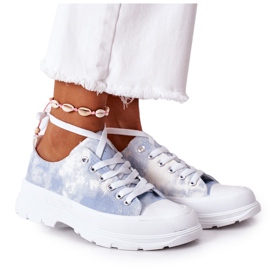 FJ1 Blå plattformsneakers med Tie-Dye restidseffekt vit