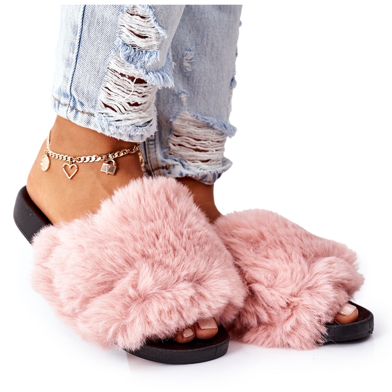 FJ1 Gummi tofflor med rosa mjuk päls