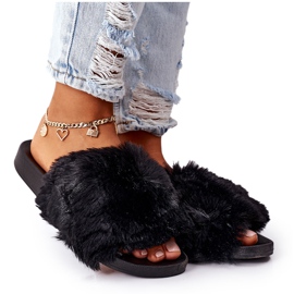 FJ1 Svarta mjuka gummi tofflor med päls