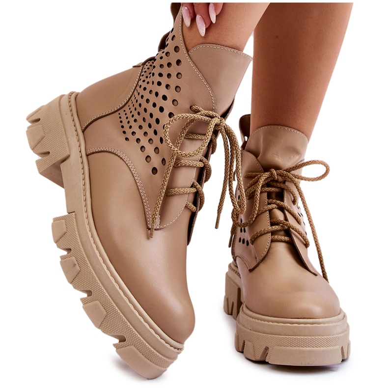 Alberto Violli Läderarbetare med öppet mönster Beige Abilene