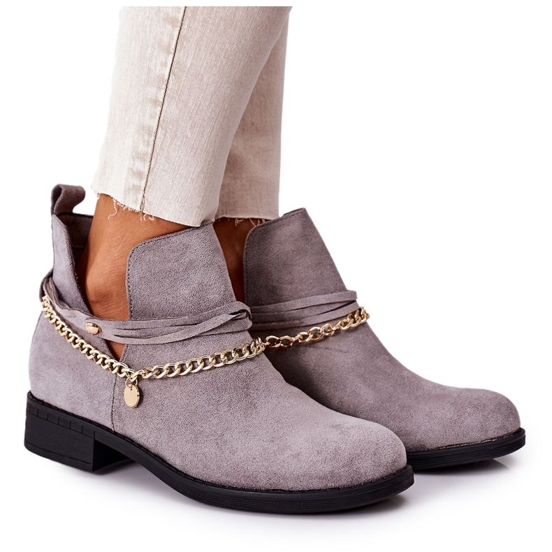 PS1 Mocka stövlar med en kedja Grå Elvira