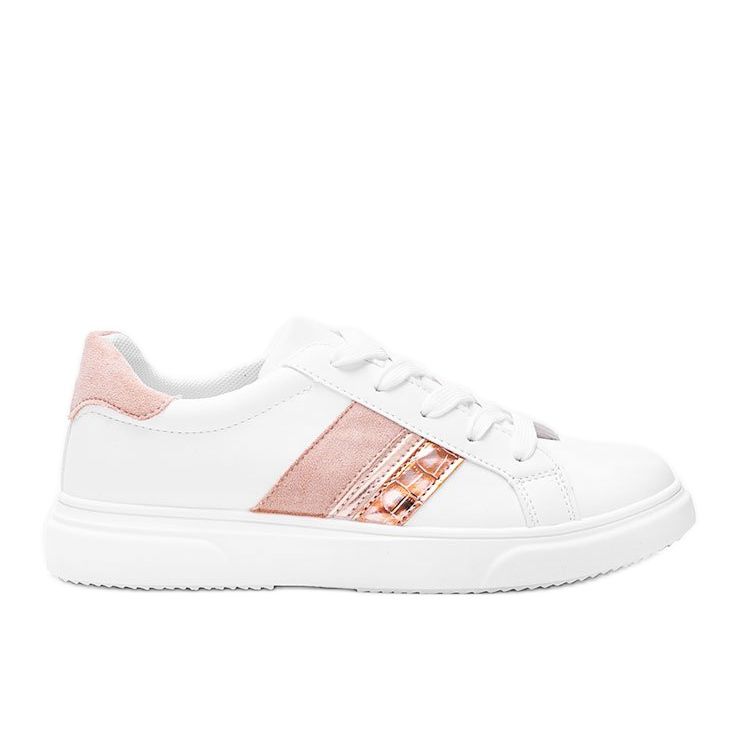 Vita och rosa sneakers på en tjock Tituana -sula