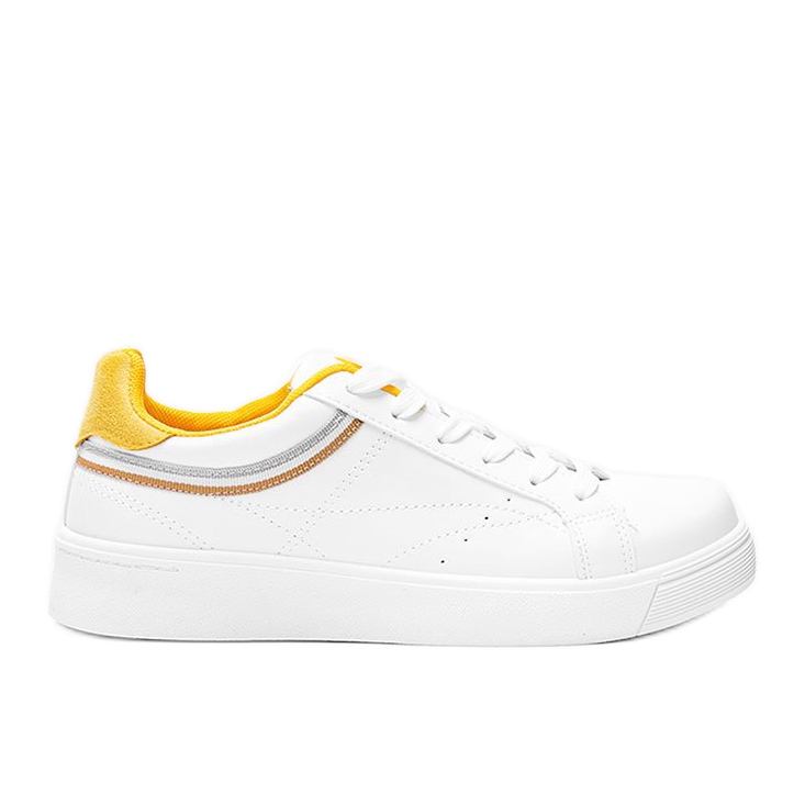 Vita och gula sneakers med tjock Meia -sula