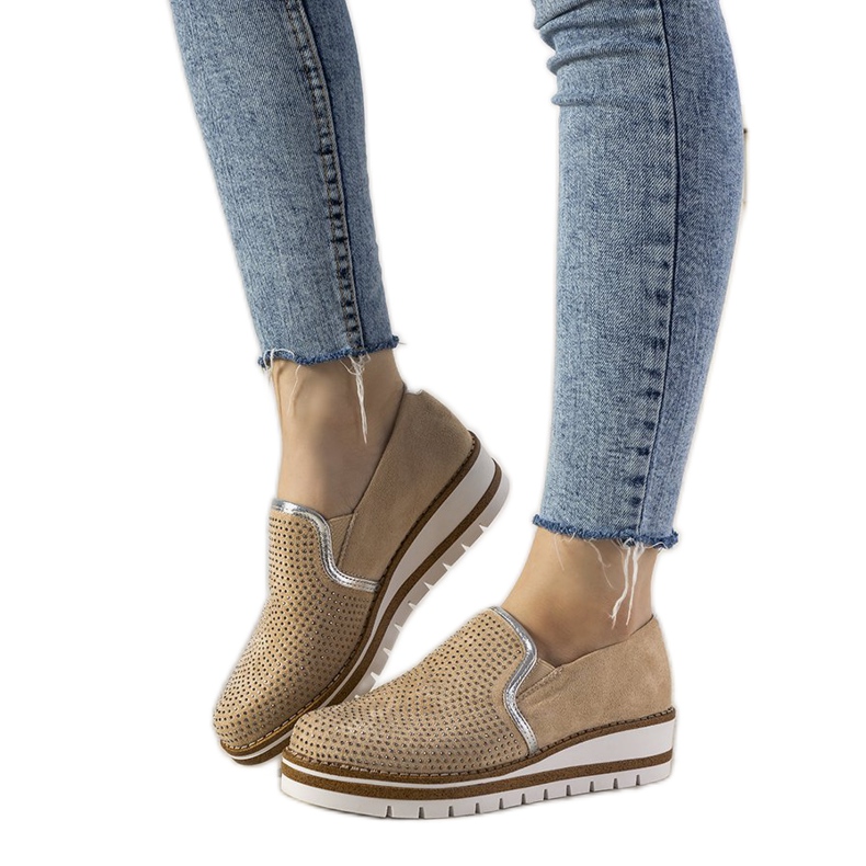 Slip-on silverskor med GF-FD9 dubbar beige