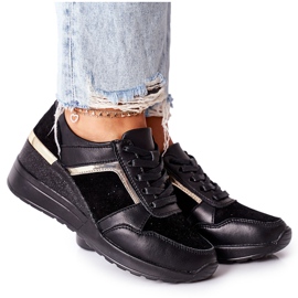 S.Barski Kvinnor Leather Wedge Sneakers Black Manitoba svart