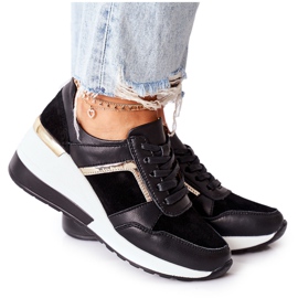 S.Barski Kvinnor Läder Wedge Sneakers Svart Vit Manitoba