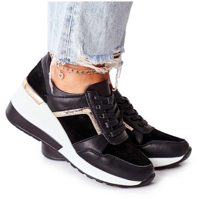 S.Barski Kvinnor Läder Wedge Sneakers Svart Vit Manitoba