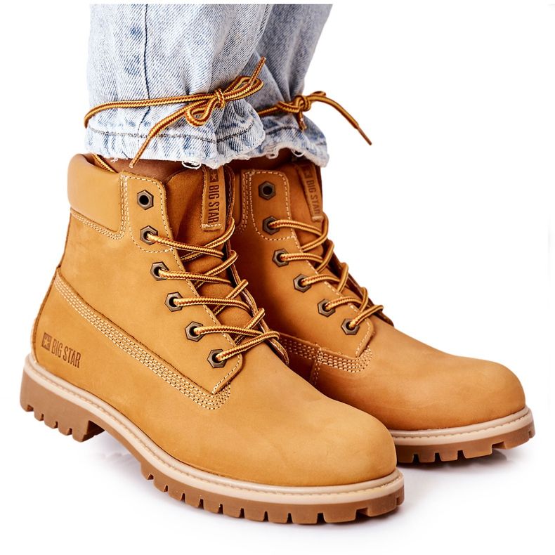 Kängor för kvinnor i läder Big Star II274447 Camel brun