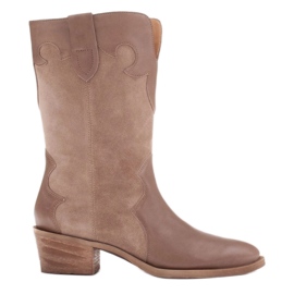 Marco Shoes Clara cowboystövlar med dekorativa sömmar beige