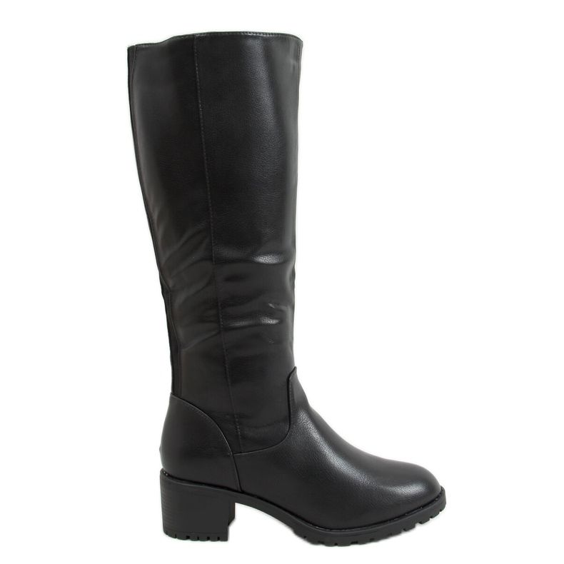 Svarta högklackade stövlar Q400-13 Svart