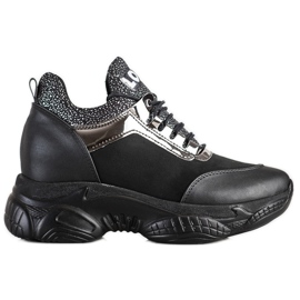 SHELOVET Trendiga Wedge Sneakers Love svart